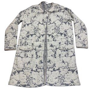 J. Jill Textured Gray Cream Heavy Long Knit Cardigan Duster Sweater Size XS